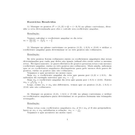 Matemática - Exercícios Resolvidos (Coeficiente Angular)