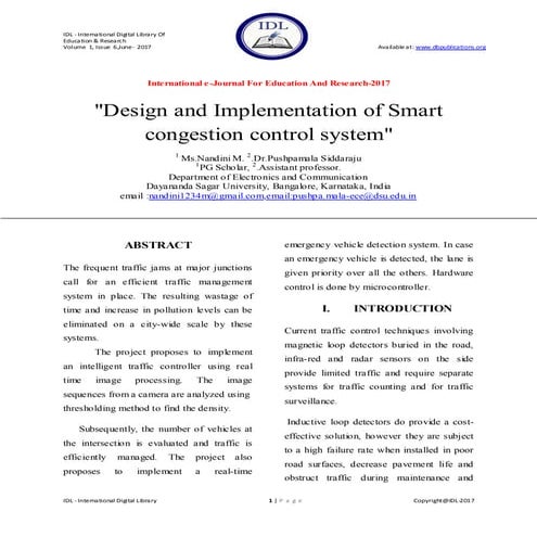 Design and Implementation of Smart congestion control system