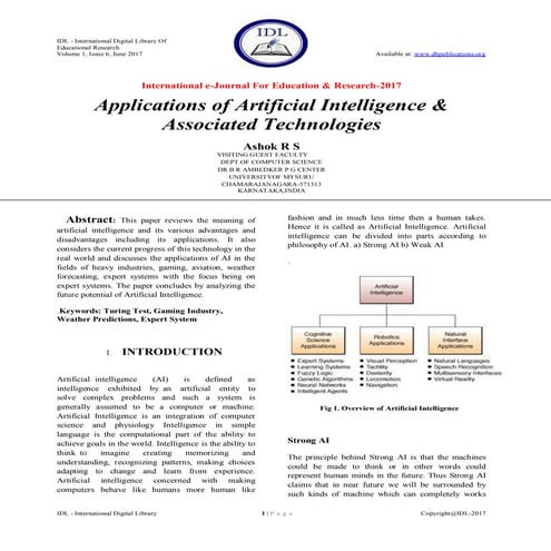 Applications of Artificial Intelligence & Associated Technologies