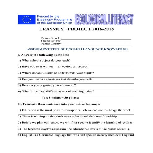 Erasmus Assessment English Language Test for Teachers