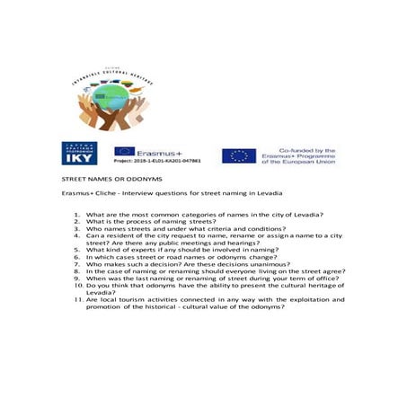 Erasmus+ Cliche - Interview questions for street naming in Levadia