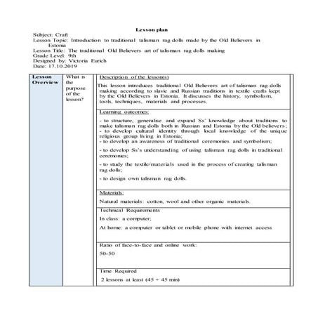 Erasmus+ cliche lesson plan  estonia dolls