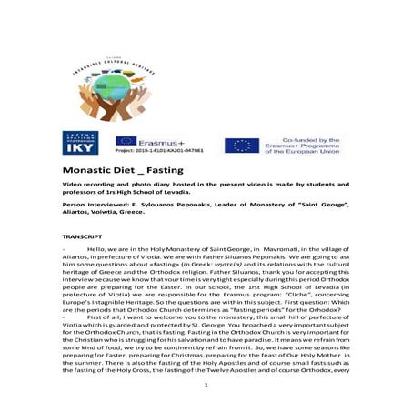 Erasmus+ Cliche _ Transcript of the interview for monastic diet   fasting