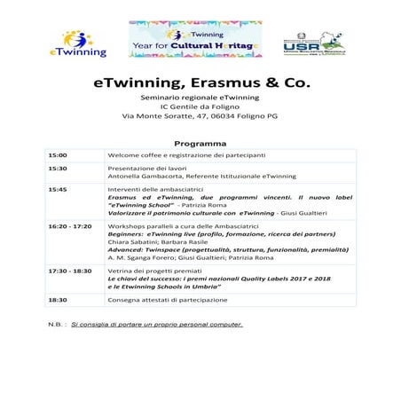 Erasmus &amp; e twinning, foligno 30 ottobre 2018