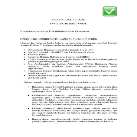 Erdi mailako zikloetan sartzeko betebeharrak (zuzenketa)