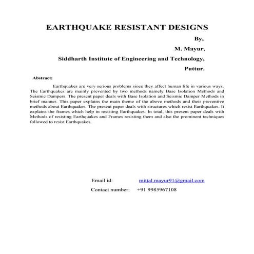 Earthquake Resistant Designs