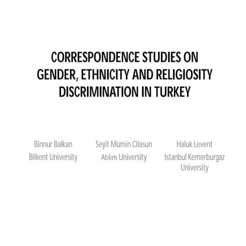 Correspondence Studies on Gender, Ethnicity and Religiosity Discrimination in...