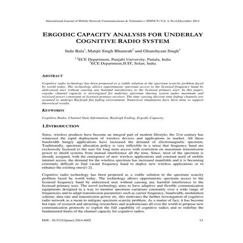 Ergodic capacity analysis for underlay cognitive radio system
