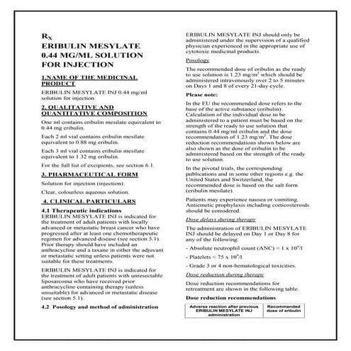 Eribulin mesylate inj 0.44 mgml solution for injection smpc taj ...