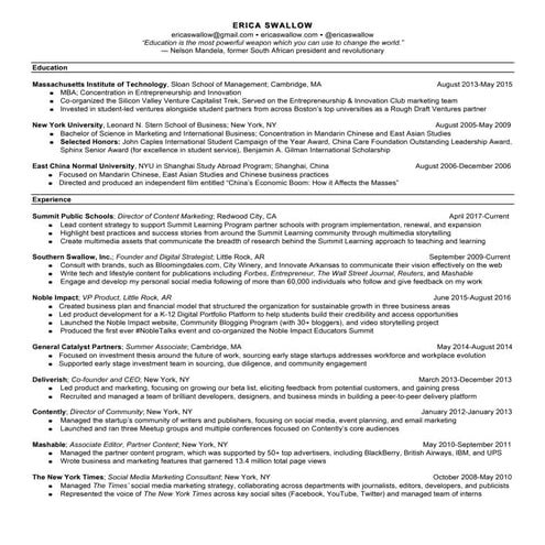 Erica Swallow's Resume