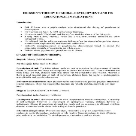 Erickson Theory of Moral Development