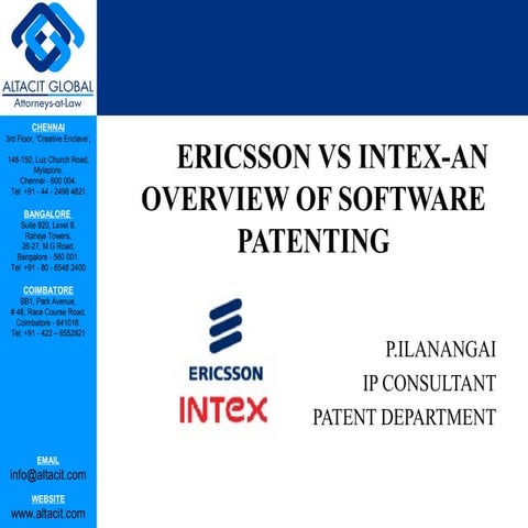 Ericsson vs intex an overview of software patenting | PPT