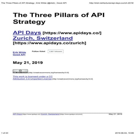 APIdays Zurich 2019 - The Three Pillars of API Strategy Erik Wilde, GoodAPI