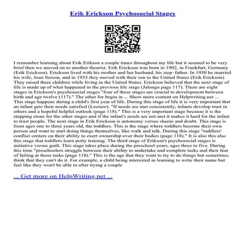 Erik Erickson Psychosocial Stages | PDF