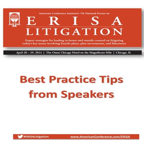 ERISA Litigation: Best Practice Tips from Speakers 