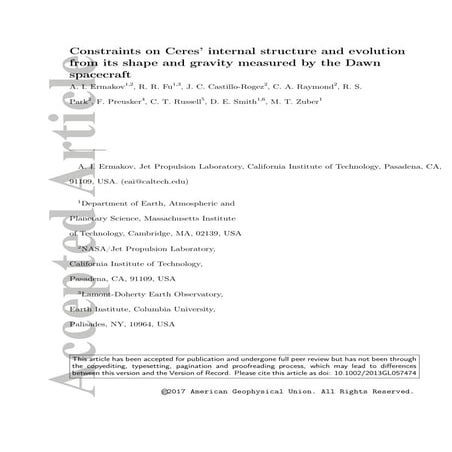 Constraints on Ceres’ internal structure and evolution from its shape and gra...