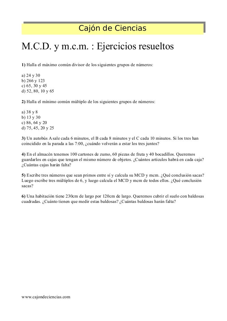 Mínimo Común Múltiplo De 8 6 Y 4 Er mc dymcm