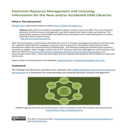 Electronic Resource Management and Licensing: Info for the New and/or ...