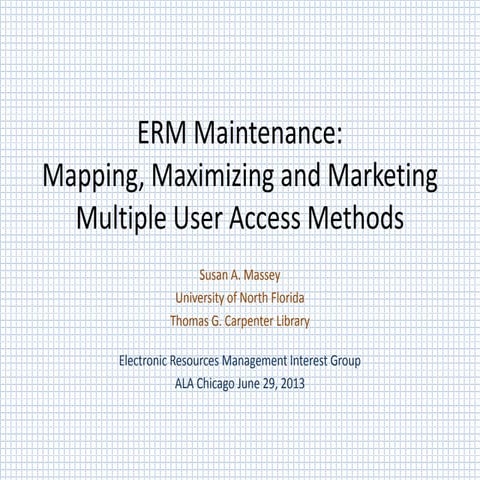 ERM Maintenance: Mapping, Maximizing and Marketing Multiple User Access Methods