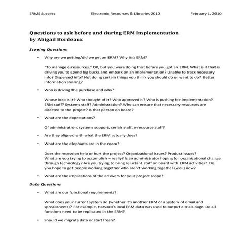 ERMS Success: Questions to Ask | PDF