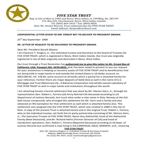 Five Star Trust Letter to President Obama ...