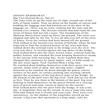 Ernest hemingway big two hearted river part i the train wen | DOCX