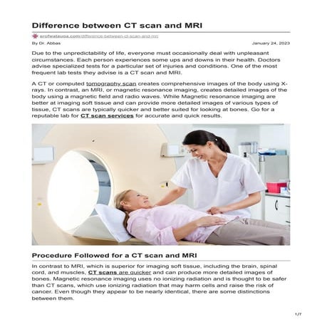 An Explanation Of The Differences Between An MRI And a CT Scan | PDF
