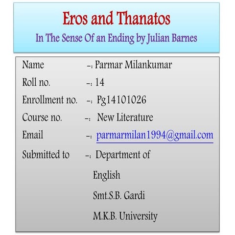 Eros and thanatos in Sense of an Ending by Julian Barnes