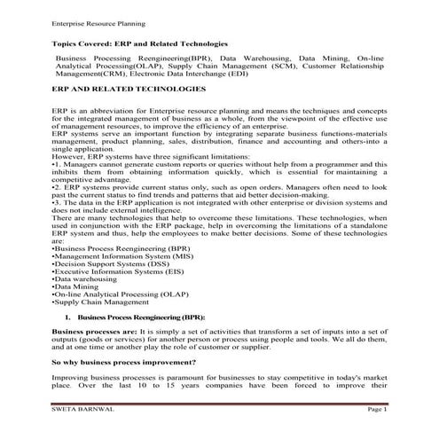 Erp and related technologies