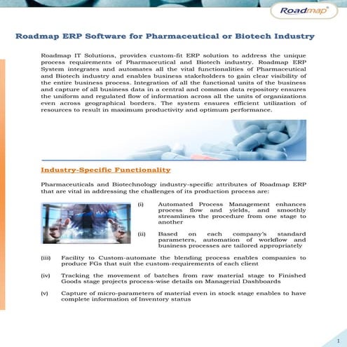 A Study of ERP Software for Pharma | ERP for Biotech Industry | Roadmap ERP