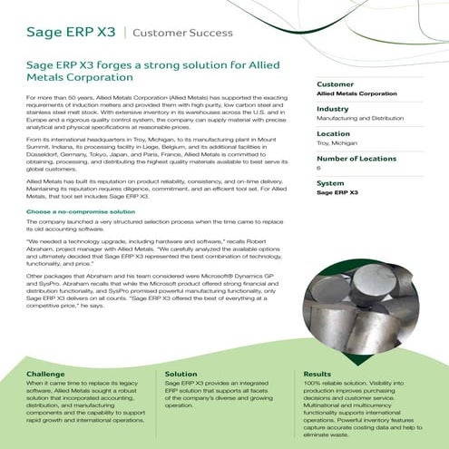 Sage ERP X3: ERP for the Metal Industry  