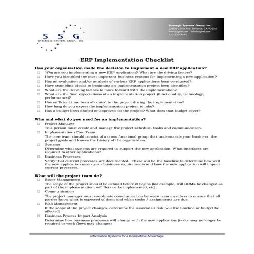 Erp implementation checklist | PDF | Computer Software and Applications ...