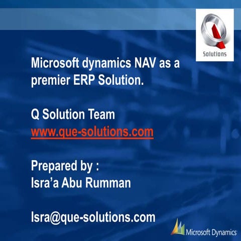 Microsoft Dynamics NAV - as ERP Solution for Manufacturing Process