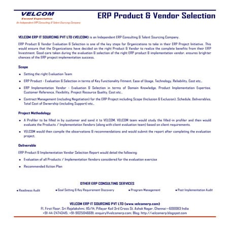 ERP Product & Vendor Selection
