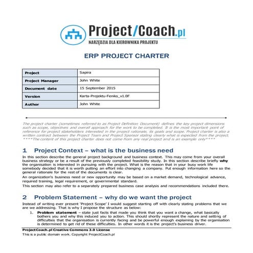 ERP/SAP Project Charter