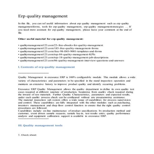 Erp quality management