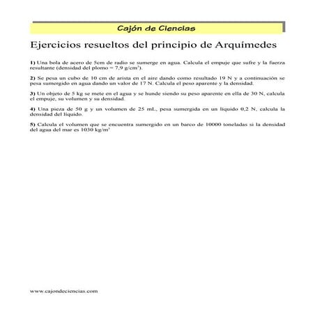 Er principio de arquimedes ejercicios resueltos