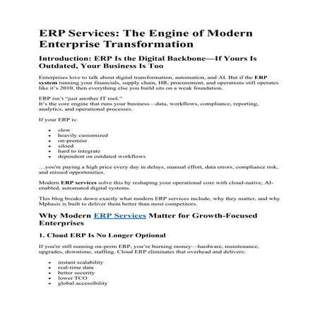 ERP Services: The Engine of Modern Enterprise Transformation