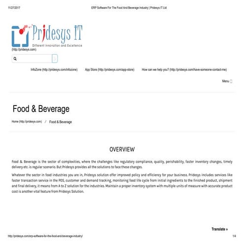 ERP Software for the Food and Beverage Industry | PPTX