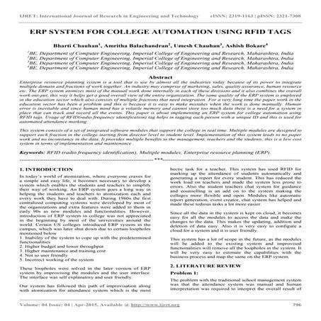 Erp system for college automation using rfid tags