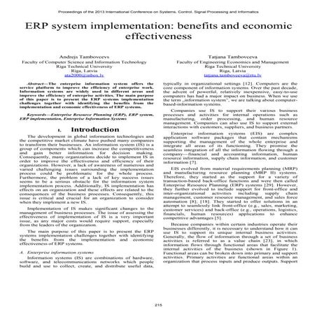 ERP System Implementation Benefits and Economic