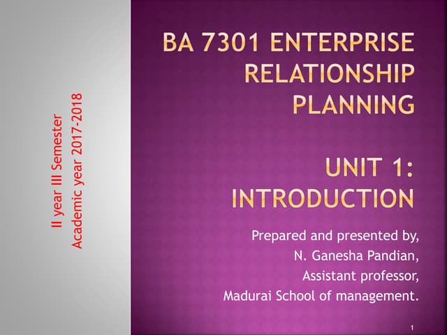Enterprise Resource Planning Unit 1 Introduction Pptx Enterprise Resource Planning Unit 1 Introduction Pptx