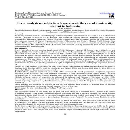 Error analysis on subject verb agreement the case of a university student in ...