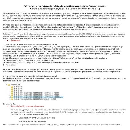 Error en el servicio "Servicio de perfil de usuario" al iniciar sesión