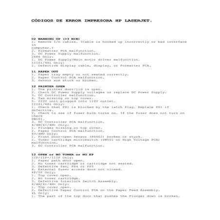 Errores impresoras laser hp