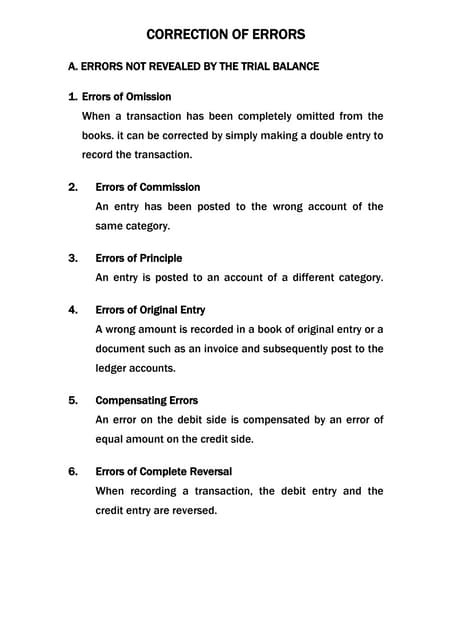 Errors not revealed by a trial balance