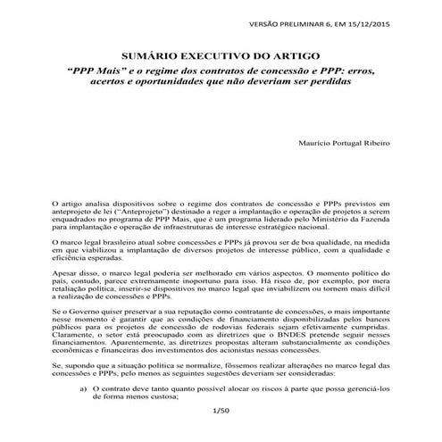 PPP Mais e o regime dos contratos de concessão e PPP