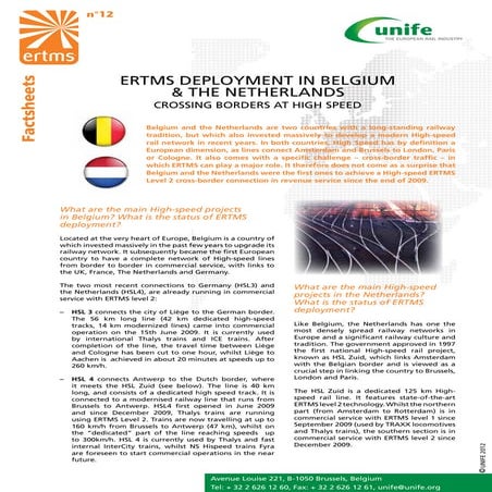 ERTMS Fact Sheet 12 - ERTMS deployment in Belgium & The Netherlands