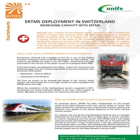 ERTMS Fact Sheet 6 - ERTMS deployment in Switzerland