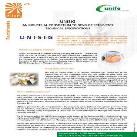 ERTMS Fact Sheet 8 - UNISIG- an industrial consortium to develop ertms - etcs technical specifications